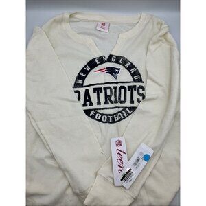 New England Patriots NFL Long Sleeve Cream Thermal T-Shirt - Girls' XL 15-17 NWT